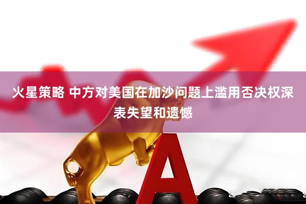 火星策略 中方对美国在加沙问题上滥用否决权深表失望和遗憾